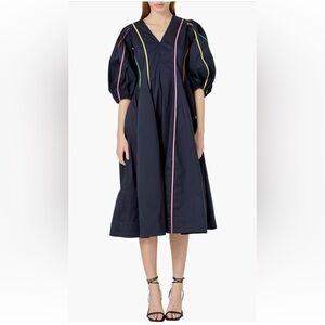 English Factory Contrast Trim Puff Sleeve Cotton Blend Midi Dress Worn 1x Small